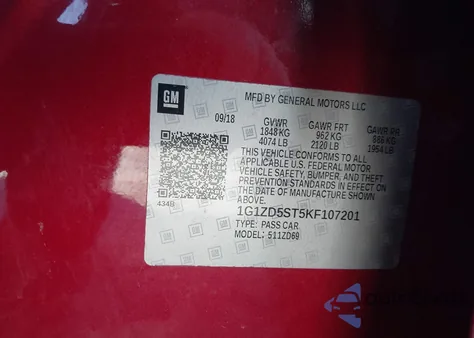 2019 Chevrolet Malibu Lt from USA, damaged, VIN 1G1ZD5ST5KF107201